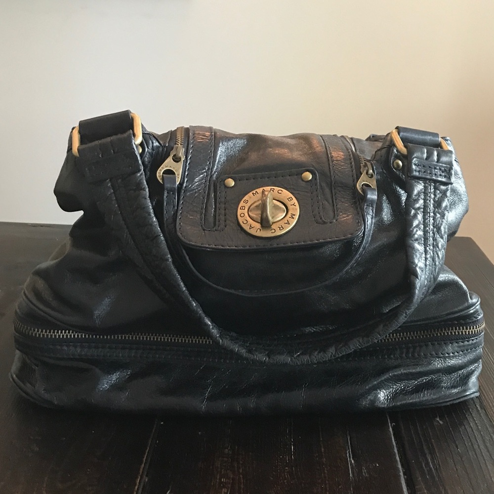 Marc by Marc Jacobs Black Leather Tote with Gold Hardware